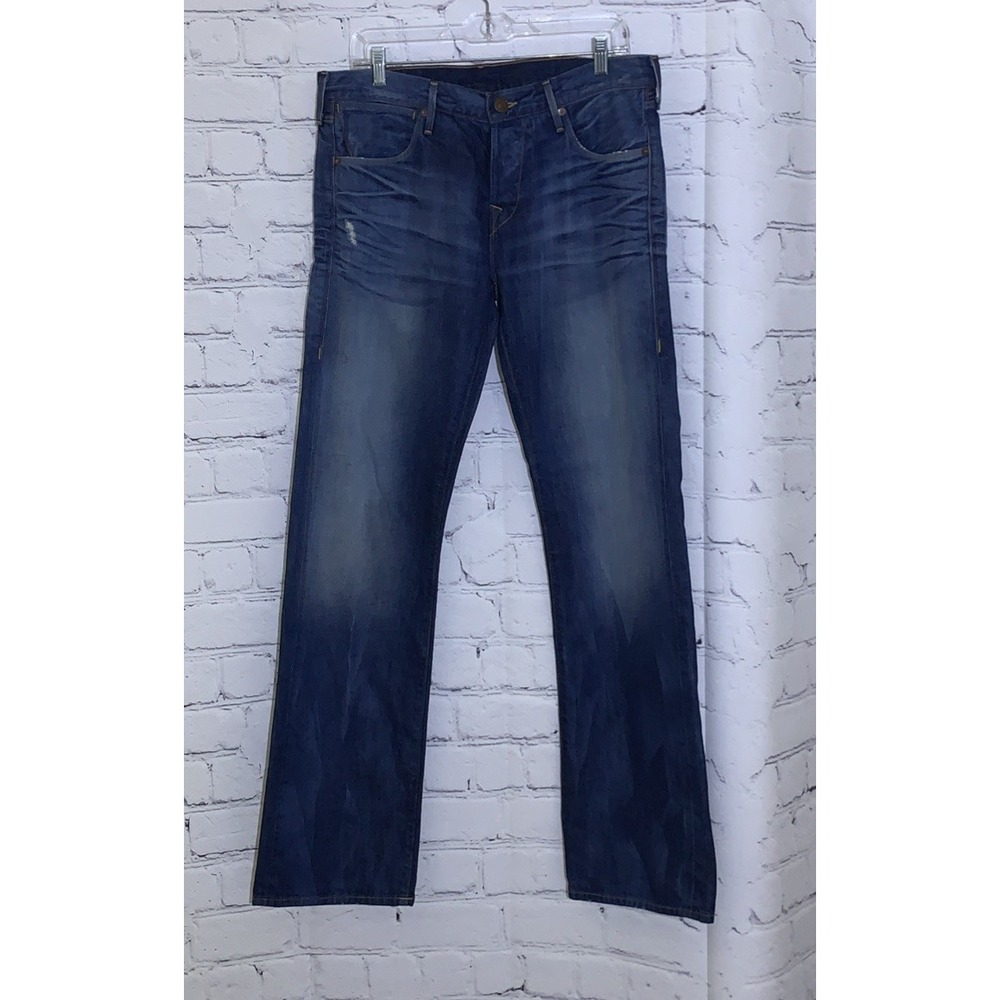 True Religion Jeans Mens 32x33 Bobby Straight Leg Distressed Blue Denim